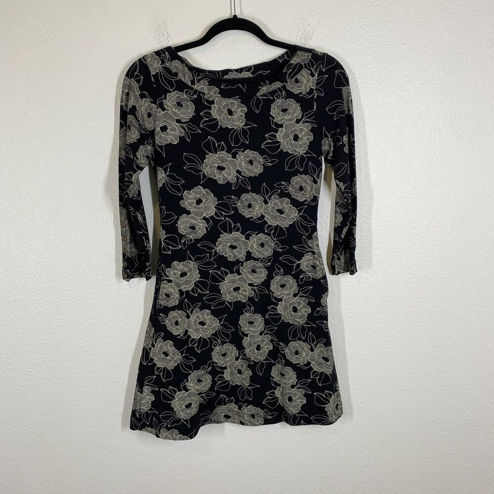 Effie's Heart Mini Dress Womens Small Black Floral Long Sleeve Pockets Fit Flare